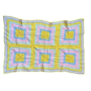 Handmade Pastel Rainbow Afghan Crochet Throw Blanket Raised 3D Square Blanket